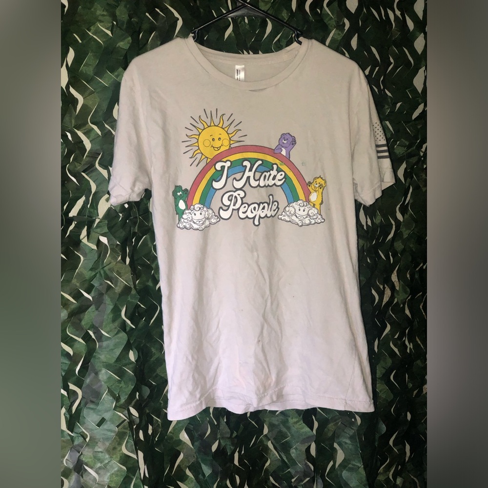 American Apparel Beige Tee with Yellow Sun Graphic